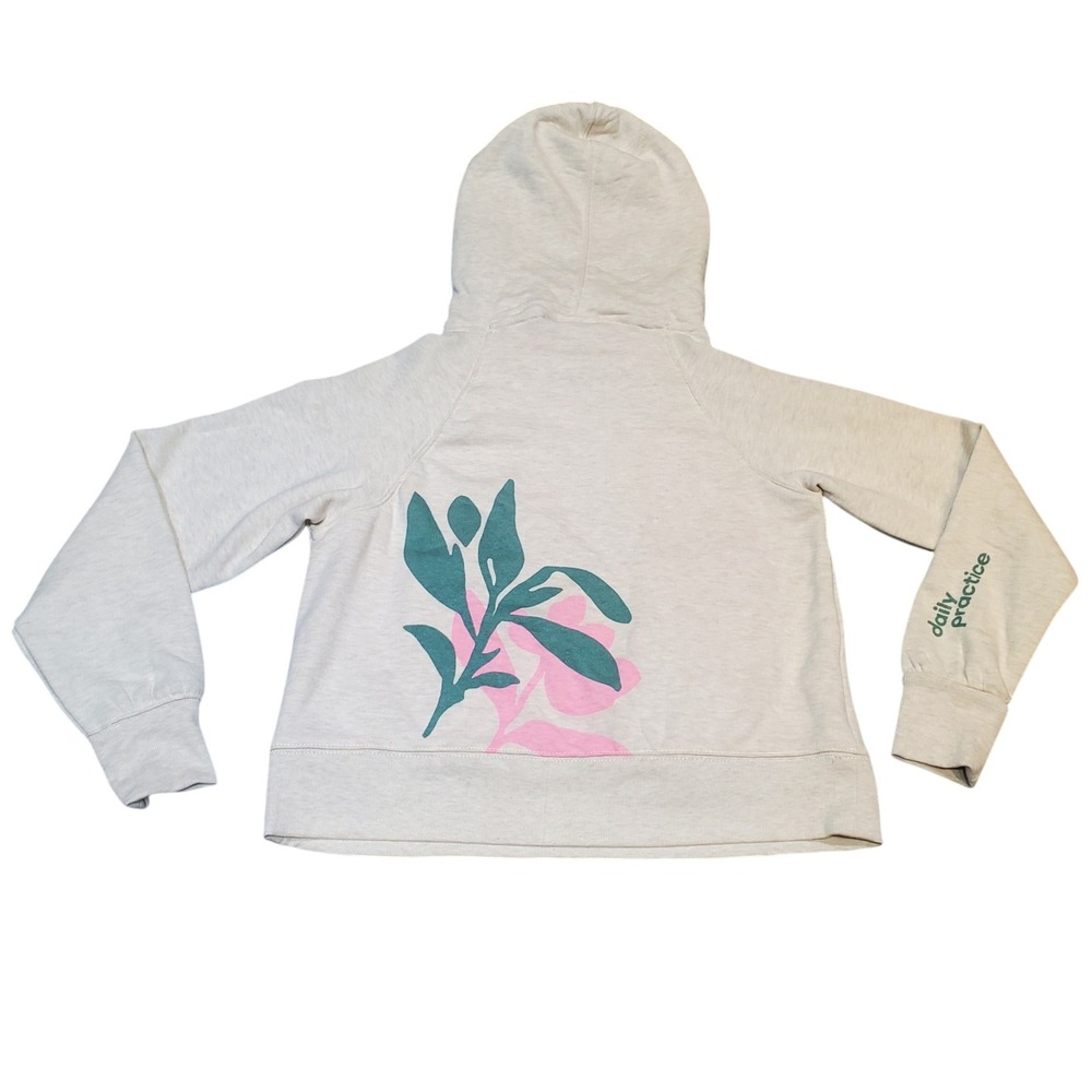 Daily Practice by Anthro Slim Fit Hoodie 74 Floral Graphic Heather Oatmeal S - Picture 2 of 16